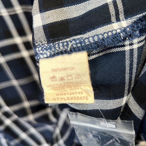 373. Plaid Indigo Blue Black White Button Down Rayon Shirt S, M & L NEW Item NWT - Picture 7 of 8